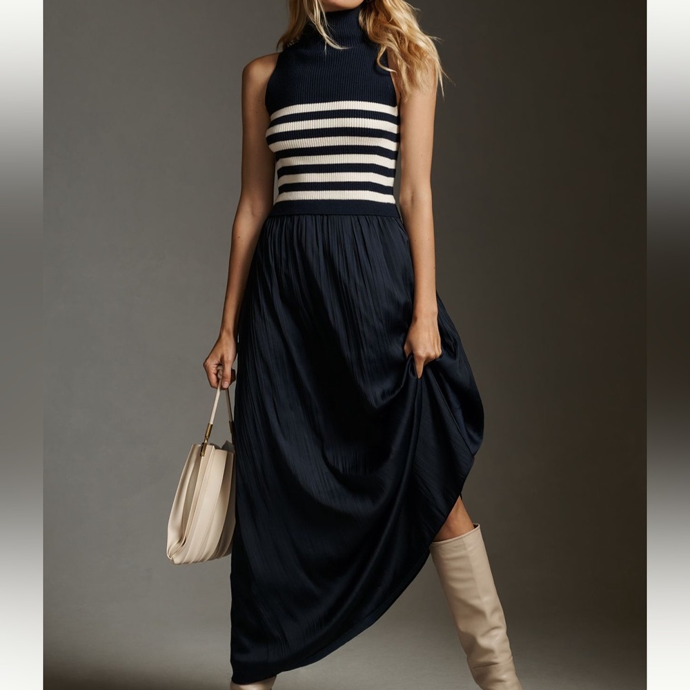 Anthropologie Navy and White Thea Twofer Maxi Dress